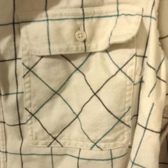 J. Crew size medium flannel zip up shirt White With Green Plaid - Picture 6 of 8